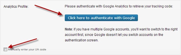Либо используйте кнопку, либо вручную введите свой код UA для аутентификации в Google